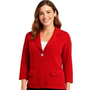 Aubergene Jacket Small‎ Red Single Breasted Collared Cardigan Polka Dot Chic New